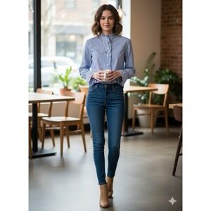 Max Jeans Navy Striped Ruffle Blouse